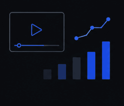 A watch-time progress bar next to a rising engagement chart