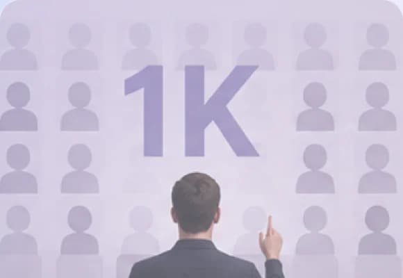Illustration of a crowd of webinar attendees building toward 1,000 registrants