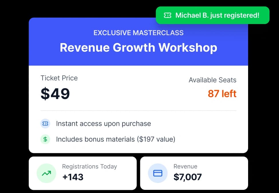 Paid webinar access and ticketing