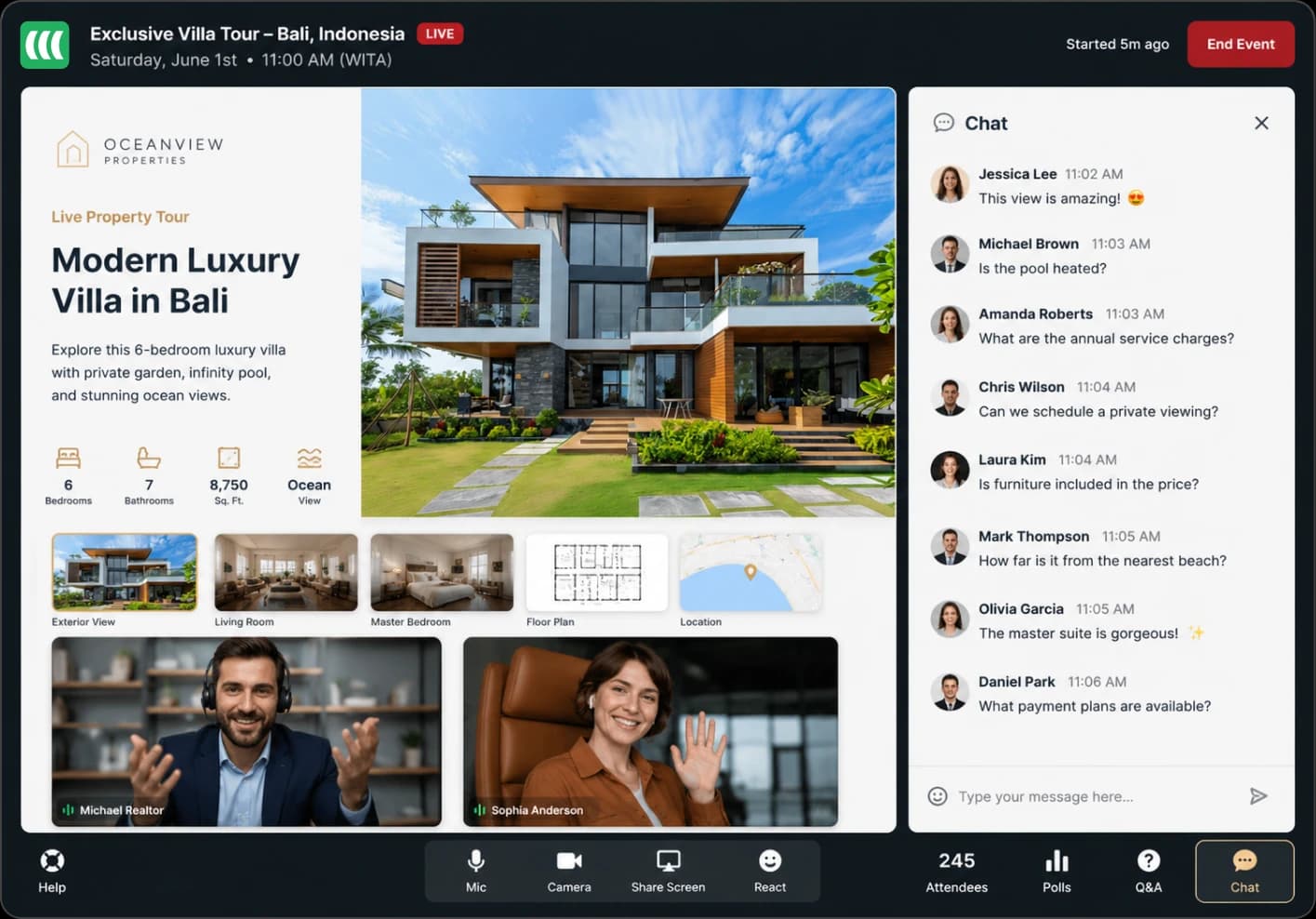 EasyWebinar live property tour webinar — Exclusive Villa Tour, Bali