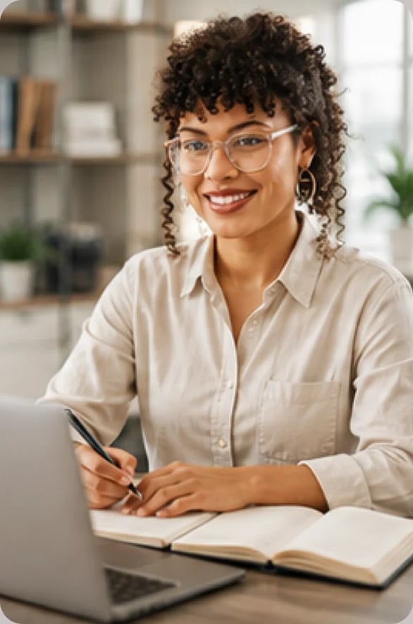 Customer taking notes during a self-paced product education session