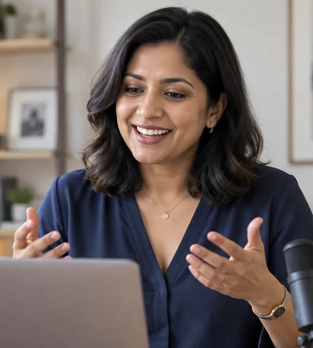 Presenter opening a live webinar with a question for her audience