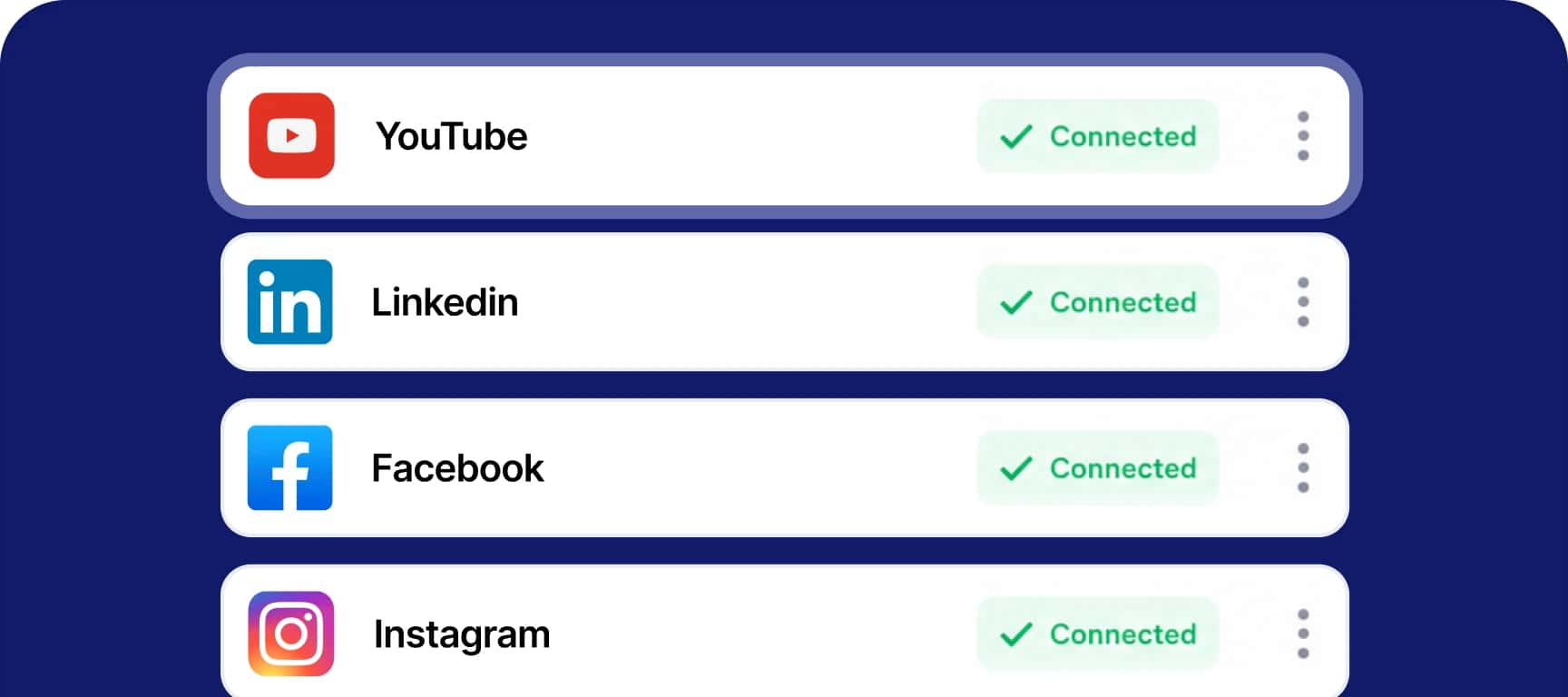 Multistream destinations — YouTube, LinkedIn, Facebook, and Instagram — all showing as connected