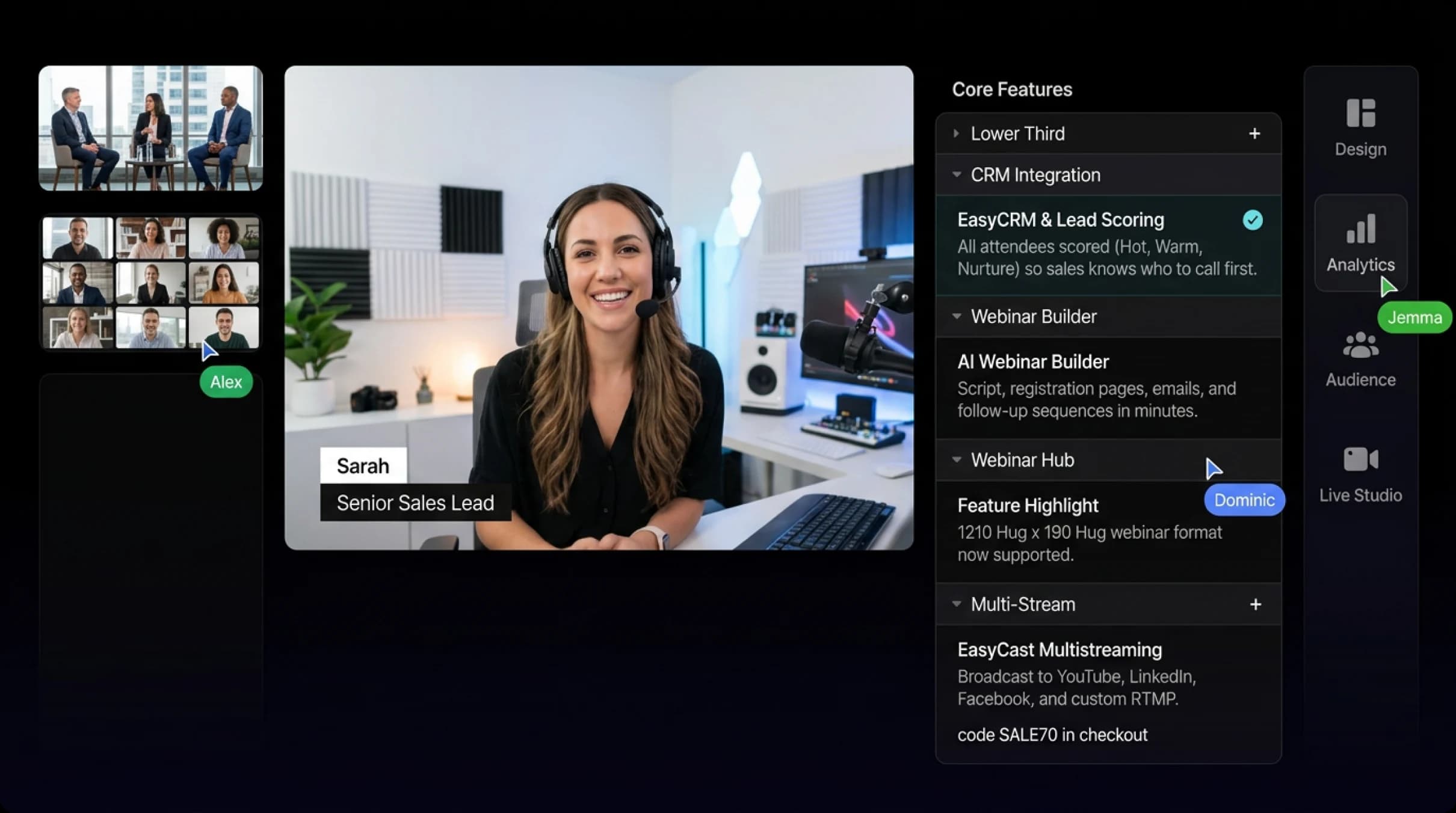 EasyWebinar analytics and live studio dashboard