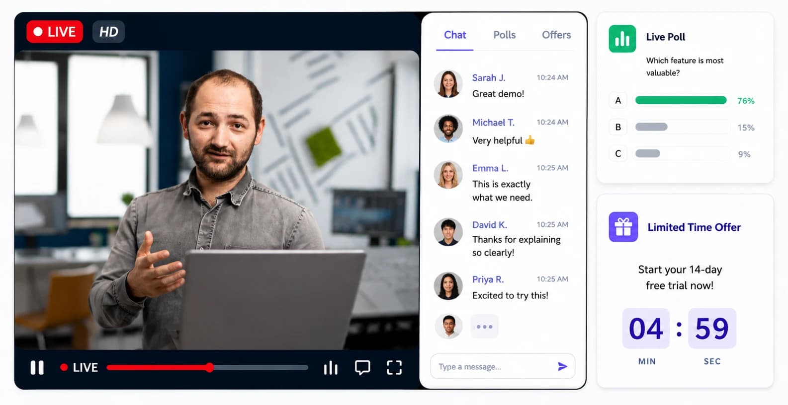 Run the demo live, follow up automatically.