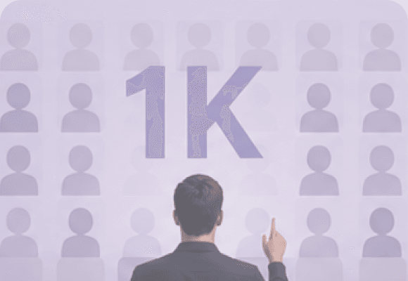 Illustration of a crowd of webinar attendees building toward 1,000 registrants