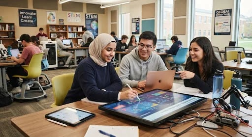 Students collaborating on an EdTech learning platform