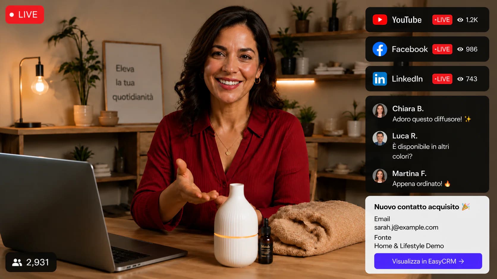 Home and lifestyle multistream product demo dashboard in EasyWebinar