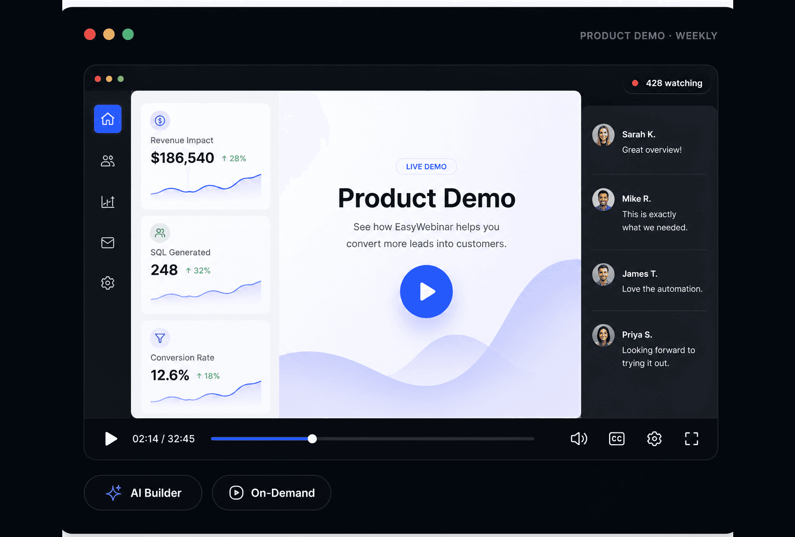 EasyWebinar product demo dashboard