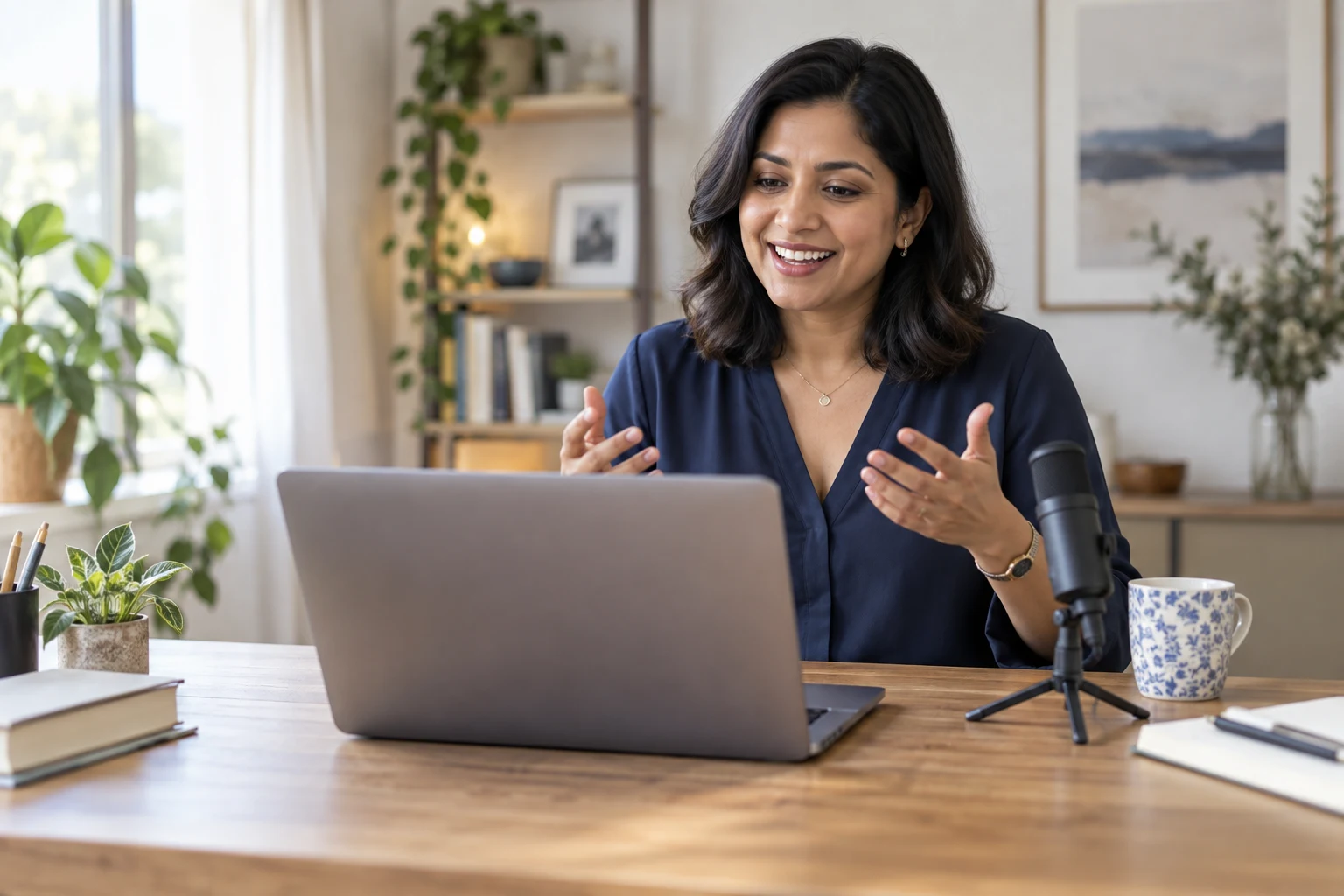 Webinar host presenting from her home studio
