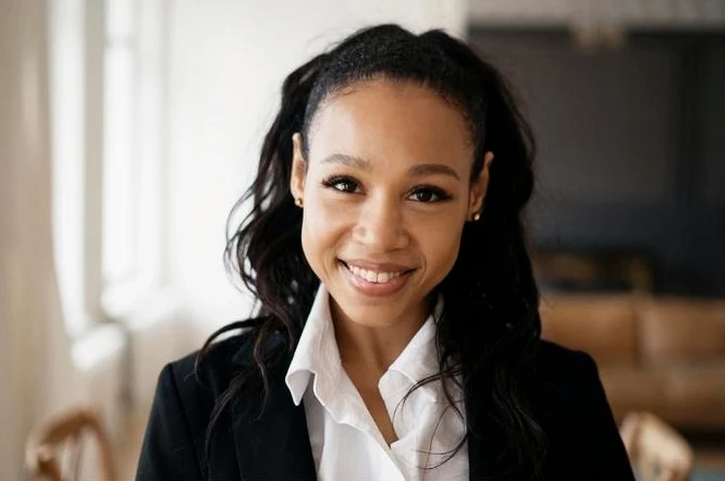 Presenter smiling during a live webinar stream