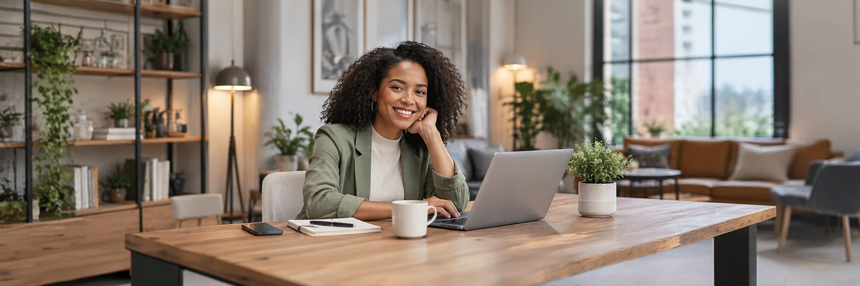 Webinar host in her workspace
