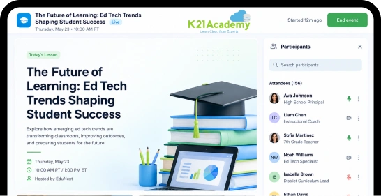 Education webinar platform screenshot