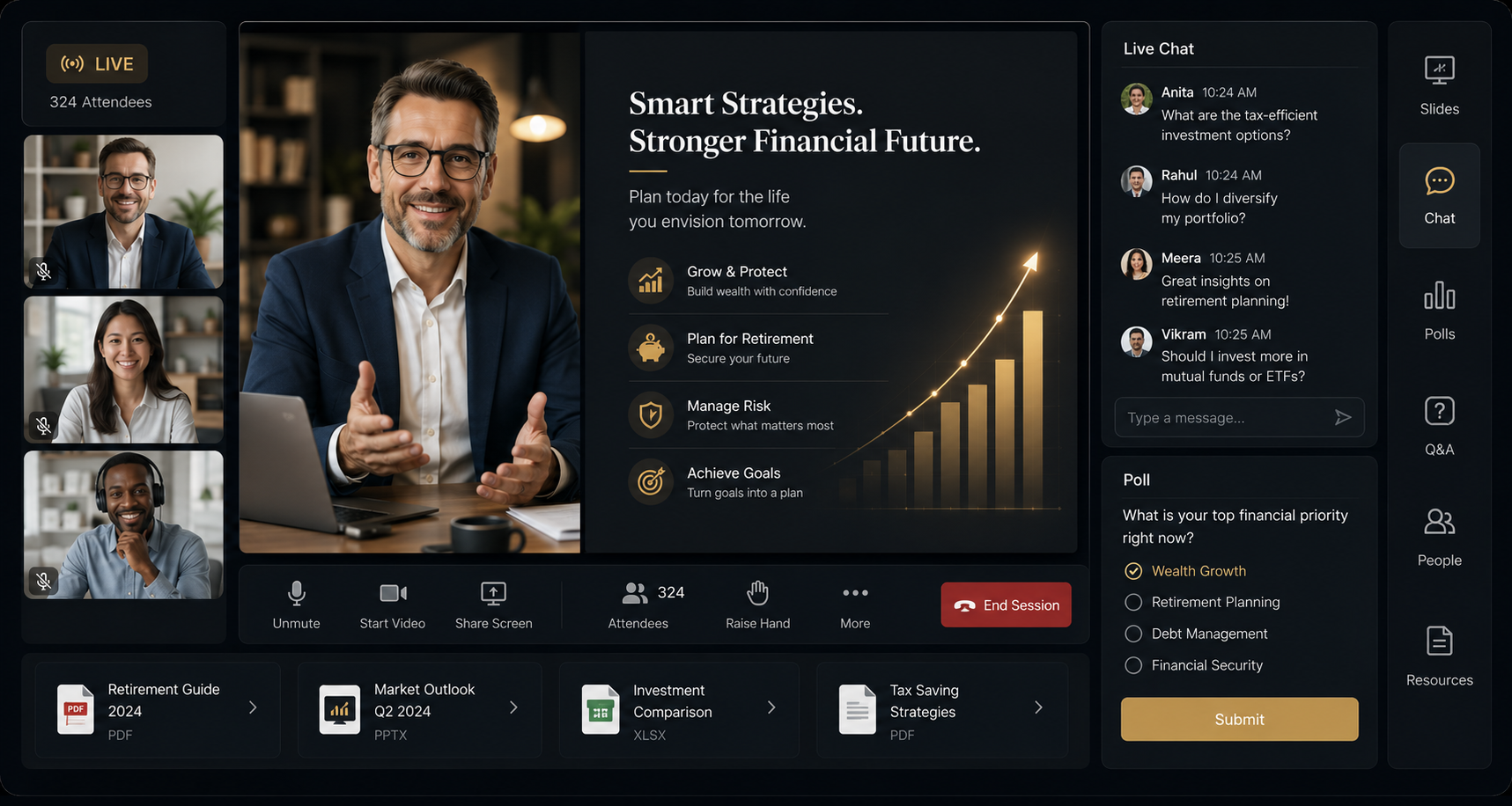 EasyWebinar AI-powered webinar platform dashboard for financial advisors