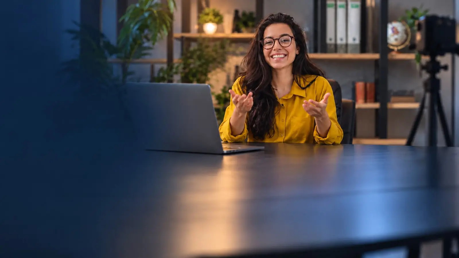 Host presenting a live webinar
