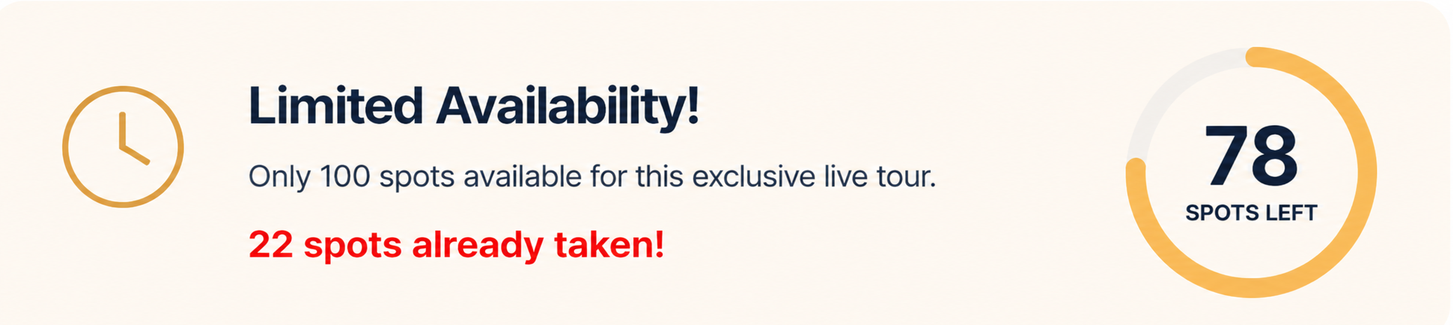 Limited availability countdown — 78 spots left of 100