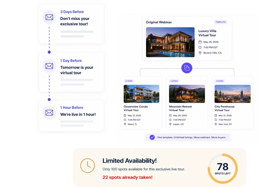 EasyWebinar AI builder launching a property webinar funnel in minutes