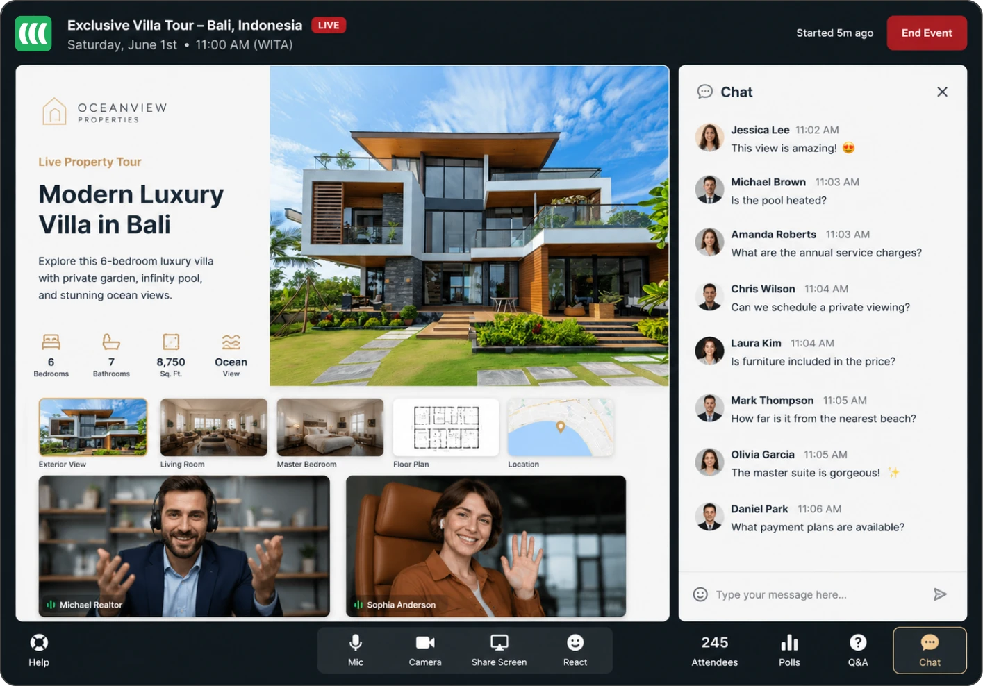 EasyWebinar live property tour webinar — Exclusive Villa Tour, Bali