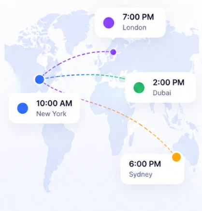 World map with webinar session times in New York, London, Dubai and Sydney