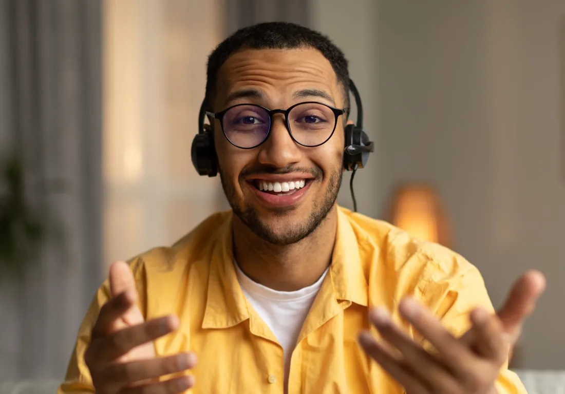 Webinar host mid-shot portrait