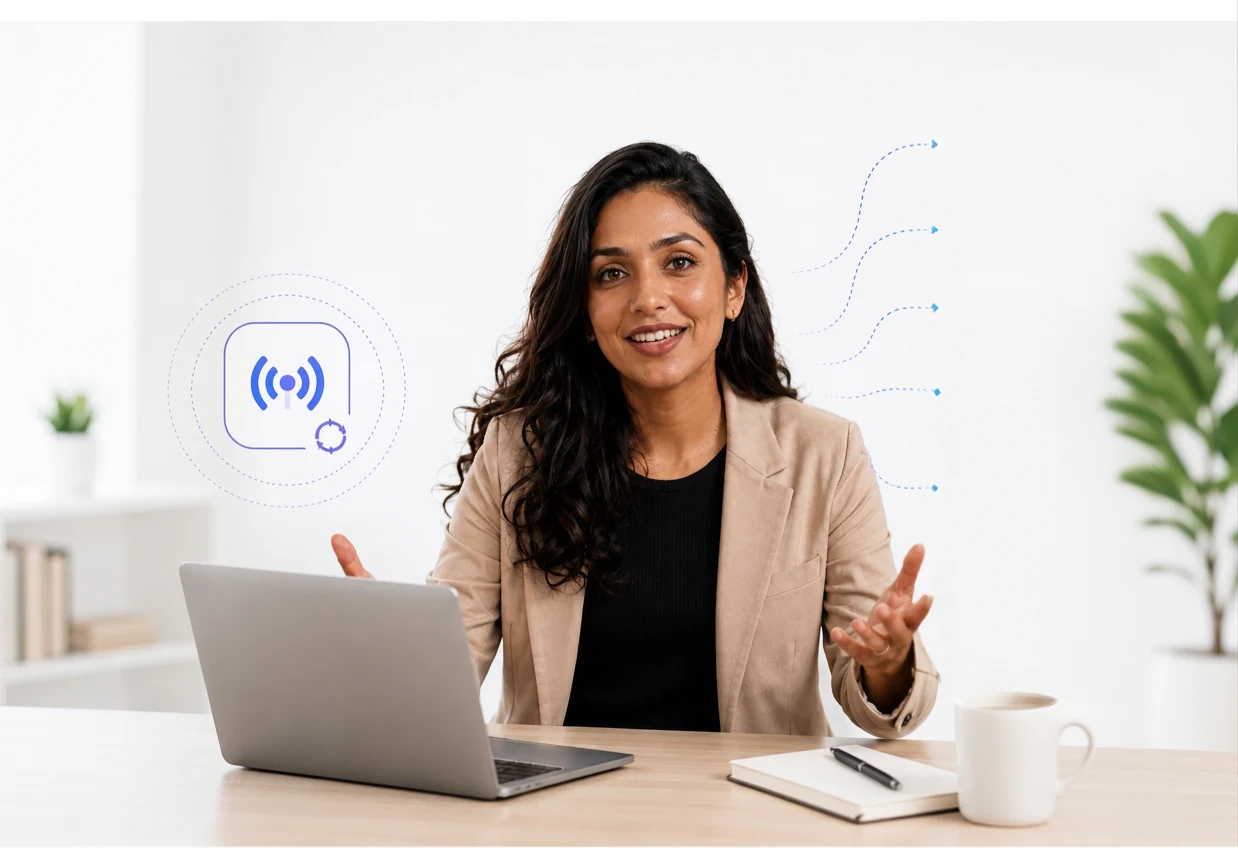 A presenter multistreaming to YouTube, Facebook, LinkedIn, and RTMP from one connected webinar room
