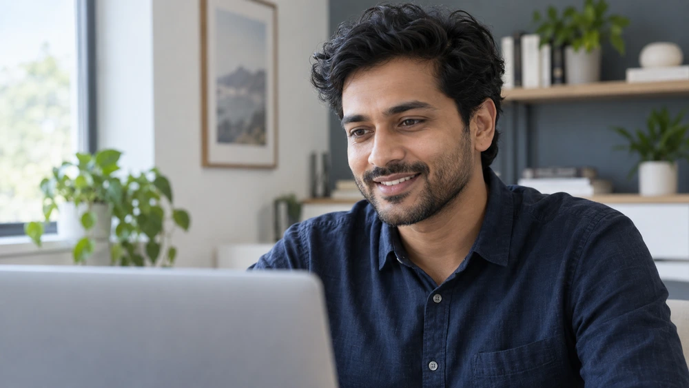 Customer following a product training session on a laptop