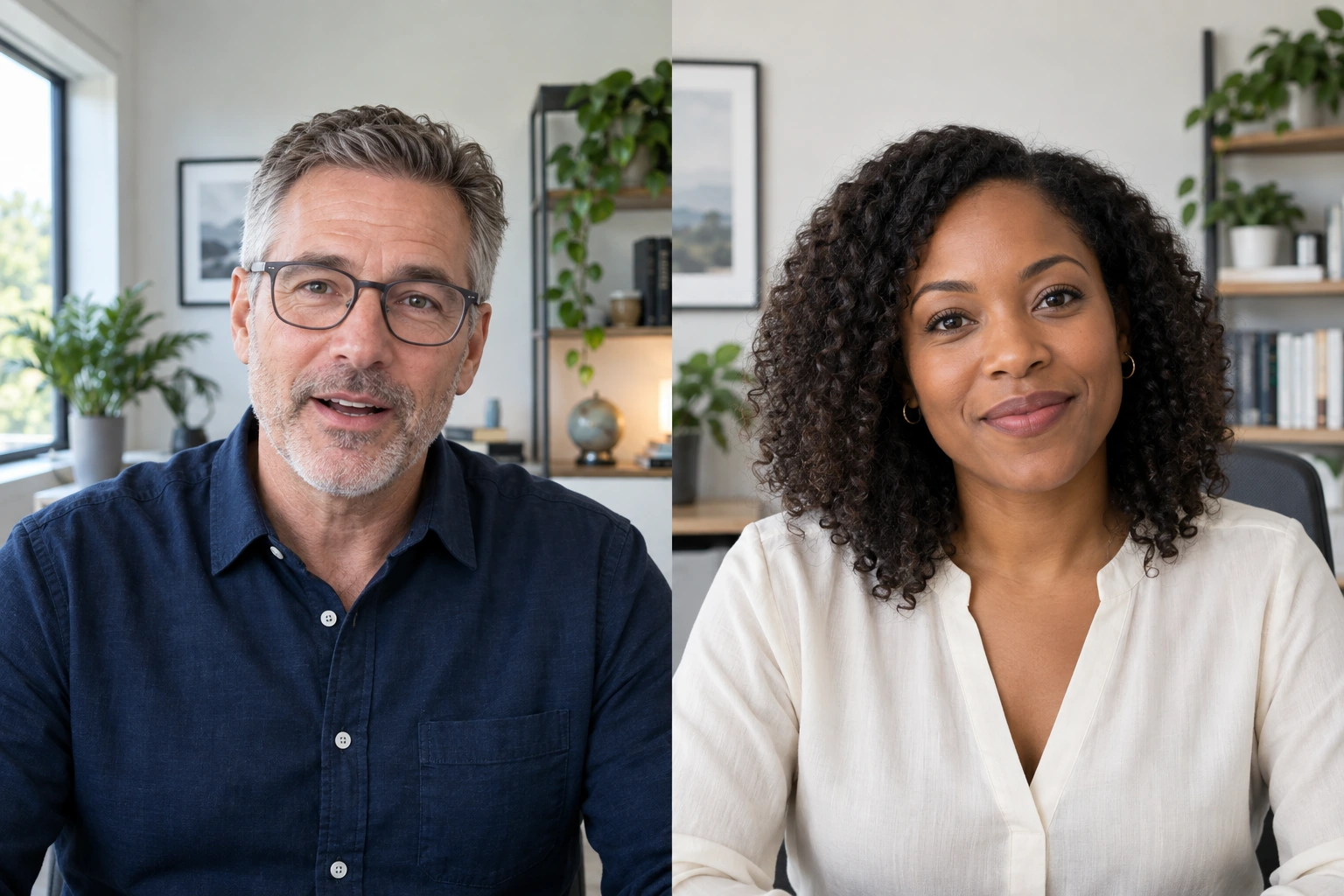 Trainer and customer success specialist discussing a product workflow on a video call
