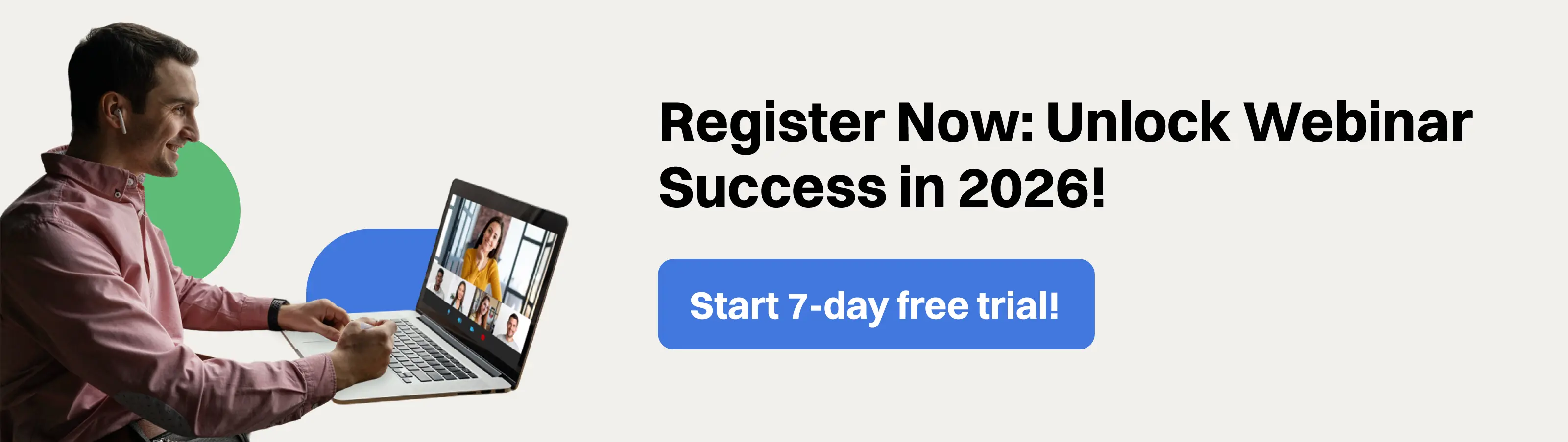 Prominent call to action button or B2B webinar promotion graphics using bold typography to drive urgent SaaS lead registrations.