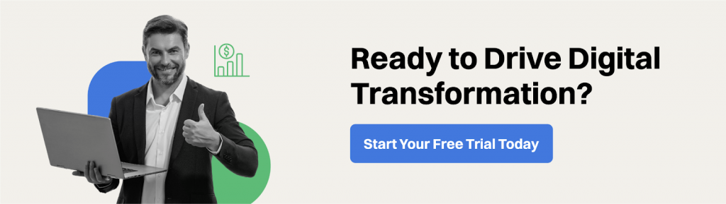 EasyWebinar free trial CTA banner promising 40% faster digital transformation via automated webinar funnels
