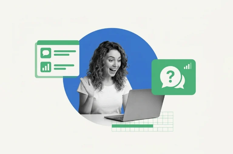 First time a webinar guide banner showing excited attendee at laptop with live chat, polls, and Q&A icons, illustrating what to expect from a webinar