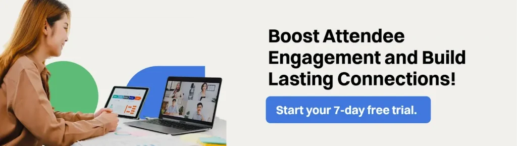 Virtual event participants actively engaging through live chat, polls, and breakout rooms, showcasing the power of webinar networking features.