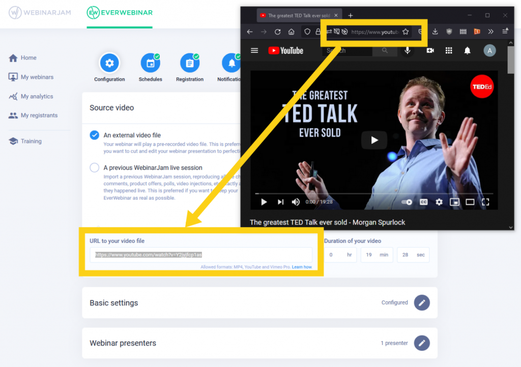 WebinarJam and EverWebinar interface featuring timed offer sidebars and JIT evergreen scheduling for live sales webinars.